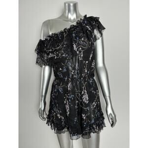 Zimmermann Romper Playsuit Womens 2 Black Silk Curacao Palm Flowy